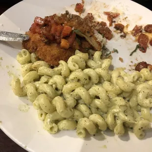 Panko chicken breast and pesto pasta
