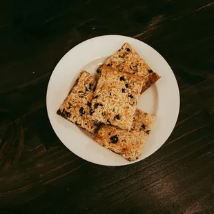 a plate of granola bars