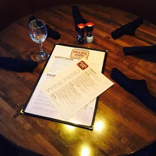menu and wine glasses