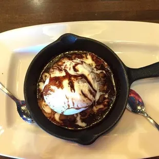 a skillet with ice cream