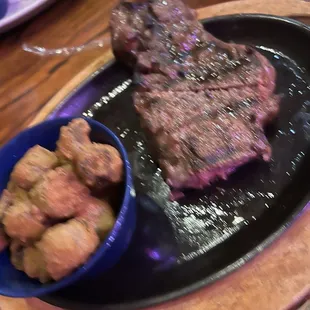 New York strip and okra. Yum