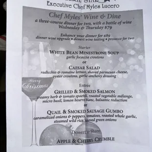 Wine &amp; Done menu 12/21/23