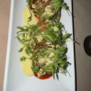 Spicy crab risotto balls with bernaise