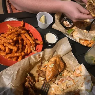 Pulled Pork Sandwich - Rockford Quesadilla - Sweet Potato Fries