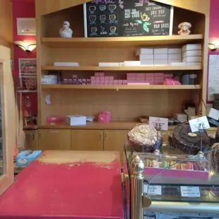 Coffee, tea and hot chocolate menu in the bakery. Sorry about the focus on the menu.