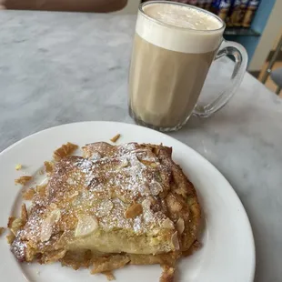 Chocolate croissant and cafe au lait