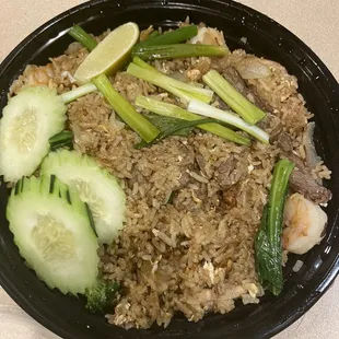 House fried rice w/ shrimp and beef. Delicious!