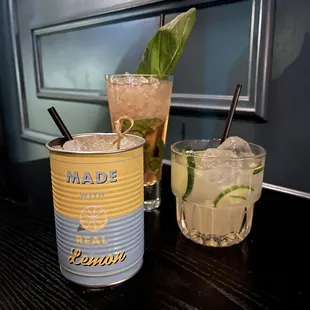 left: vodka ginger mule, back: unleash your passion, right: cool as a cucumber