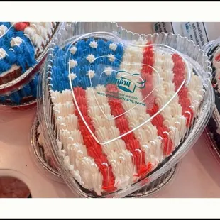 a variety of patriotic cakes
