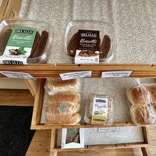 Shelves of biscotti, pizzelles, and breads