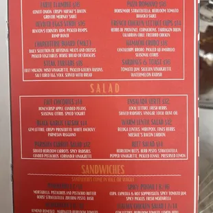 Regular food menu