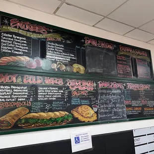 a menu on the wall