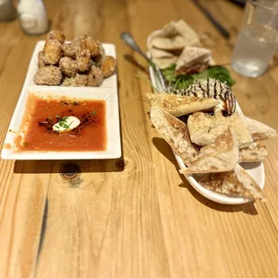 Burrata (right) &amp; Cheese Curds (left)