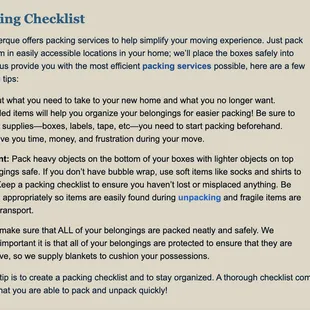 Moving &amp; Packing Checklist