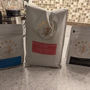 three bags of coffee