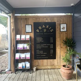 Menu and beans for sale