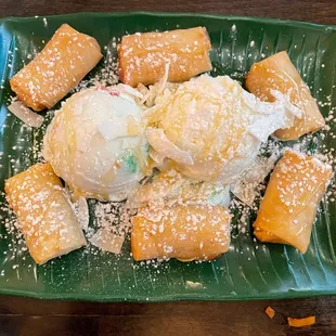 Fried Bananas with. Coconut Ice Cream