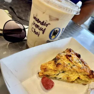 Lavender Honey Chai -  So good!  and the Cheesy Spinach Quiche was amazing!  loved the fresh raspberry as well!