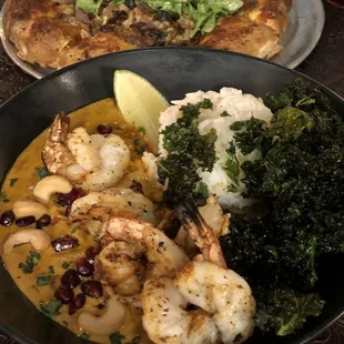 Red curry w/shrimp &amp; kale on side - how do they make kale taste so good?!