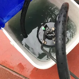 Tankless water heaters MUST be maintained annually! This is what the flush looks like on a poorly maintained heater.