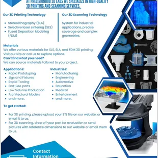 We specialize in a wide range of 3D printing and scanning services, including rapid prototyping, jigs &amp; fixtures, and end-use parts.