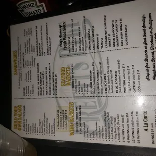 a menu for a restaurant