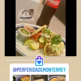 Pastor y Fajita tacos with a ice cold Mexican coke.