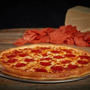 a pepperoni pizza and chips