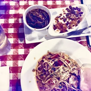 Shrimp Diane, green beans and candied yams.