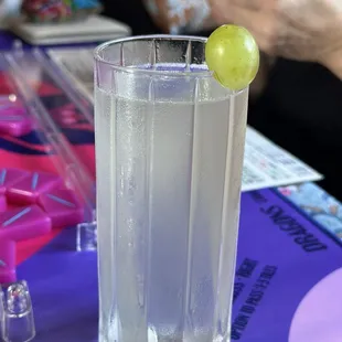 Lemongrass Elderflower cocktail with random grape as the garnish