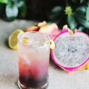 Seasonal Special: Now-a-Daze: house made dragon fruit and coffee syrups, lemon juice, cucumber bitters, topo chico.