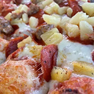 a closeup of a pizza