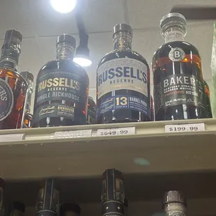 a shelf of bottles