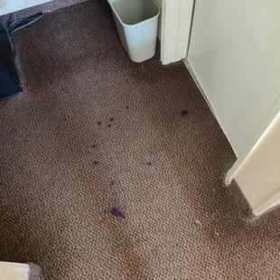 Stains on the carpet.