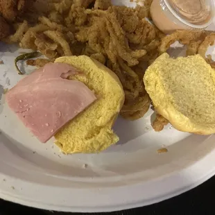 Ham and cheese slider with onion rings