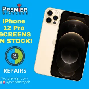 iPhone 12 Pro screens in Stock Now!! All iPhone screen repairs done in under 35 minutes.