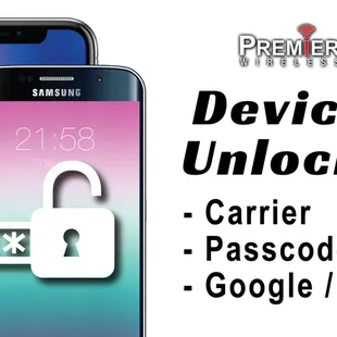We offer a wide variety of Unlocking Services including carrier, passcode, Google or iCloud.