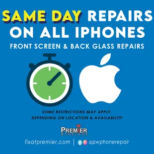 We offer same day repair on all iPhone LCD &amp; Back Glass repairs.