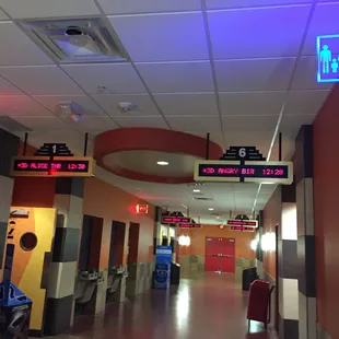 Clean hallways and the sign for the family bathroom