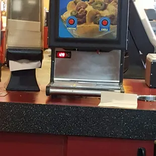 I was so amazed to find this machine, where you can add your own nacho cheese &amp; chili to your chips. This theater rocks!