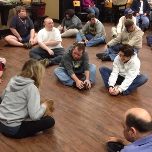 Stretching with my class at Employment Solutions