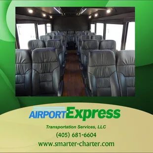 Executive Mini-Bus 25 Passenger Interior.  2-26" TV's, DVD, Sound System, Luggage space, &amp; Reclining Seats make this comfortable.