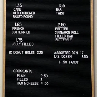 Donut/Croissant menu