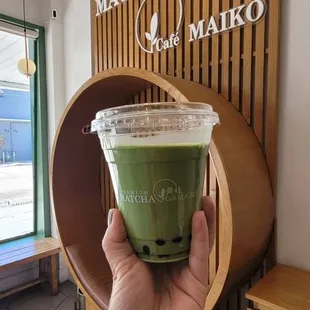 Matcha latte with boba