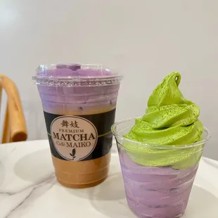 Matcha &amp; Ube swirl  Iced coffee with ube foam
