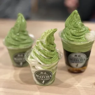 three cups of matcha