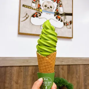 Matcha ice cream in a cone!