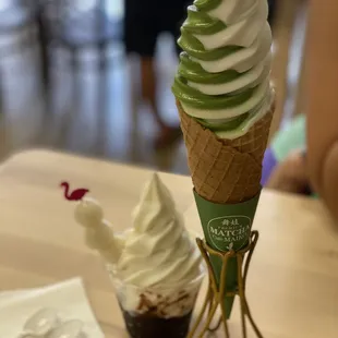 Vanilla soft serve with anko a&amp; Mochi ... matcha swirl