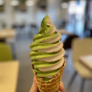 Matcha and strawberry swirl ($5.50)