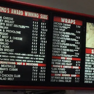 Menu as of March 2019